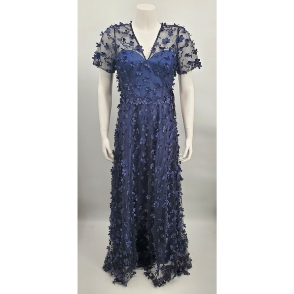 "Carmen Marc Valvo sheer with daisy Formal Navy 8 - Picture 1 of 6